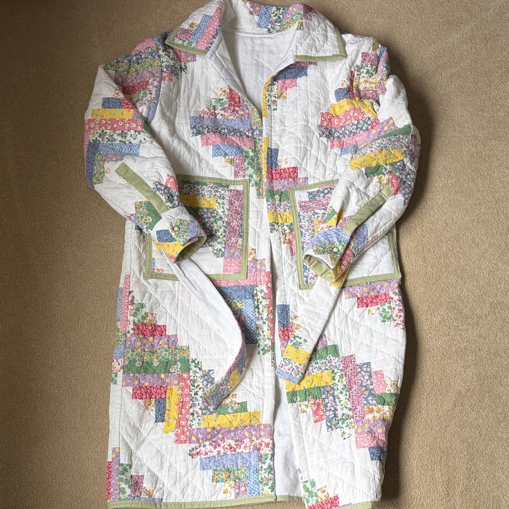 Handmade Feedsack Quilted Long Coat